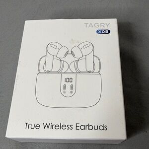 Tagry X08 White Wireless Earbuds with Portable Charging Case New Open Box